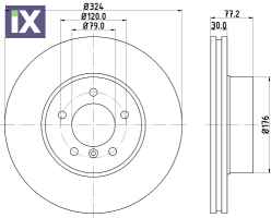 ΔΙΣΚΟΠΛΑΚA ΕΜΠΡΟΣ BMW 5, 6,  324MM  34116767269           MDC1659C 34116753221 34116767269 34116864905 34116864906 6753221 6767269 6864905 6864906