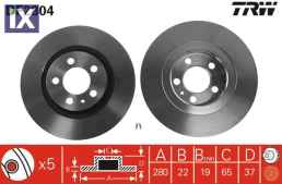 ΔΙΣΚΟΠΛΑΚΑ ΕΜΠΡ. 280MM VOLKSWAGEN GOLF 1  DF2804                DF2804 1JD615301 4096025 1J0615301E 1J0615301M 1J0615301P 1JO615301E 1JO615301M JZW615301 1J0615301E 1J0615301M 1J0615301P 1JO615301E 1J